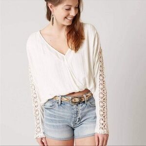 Free People The Runaway Top Lace Sleeves Ivory Size Small